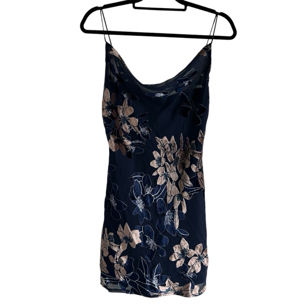 Hello Molly Ninety Kisses Blue Mocha Print Velvet Burnout Slip Mini Dress Size M